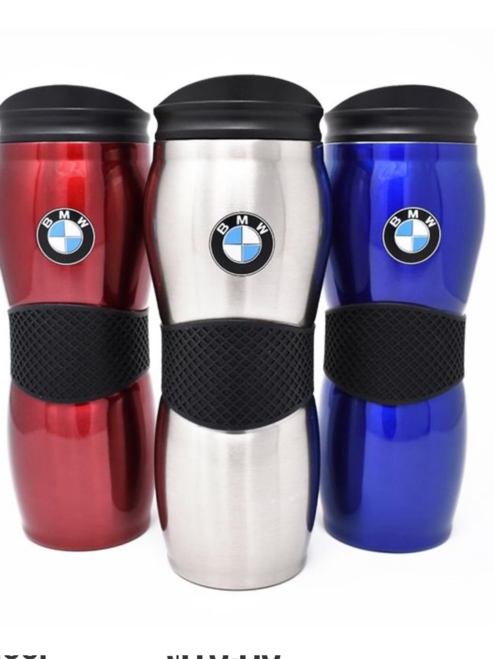 BMW travel mug Stainless Steel With Grips NEW IN BOX Black
